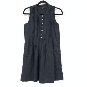 Quince European Sleeveless Pintuck Front Linen Swing Dress Womens Size XS Black